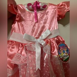 Pink Polka Dot Dress with Lace Trim